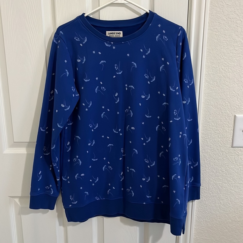 Land’s End serious sweats tunic sweatshirt, Blue, size medium